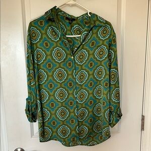 Geometric Patterned Green Blouse